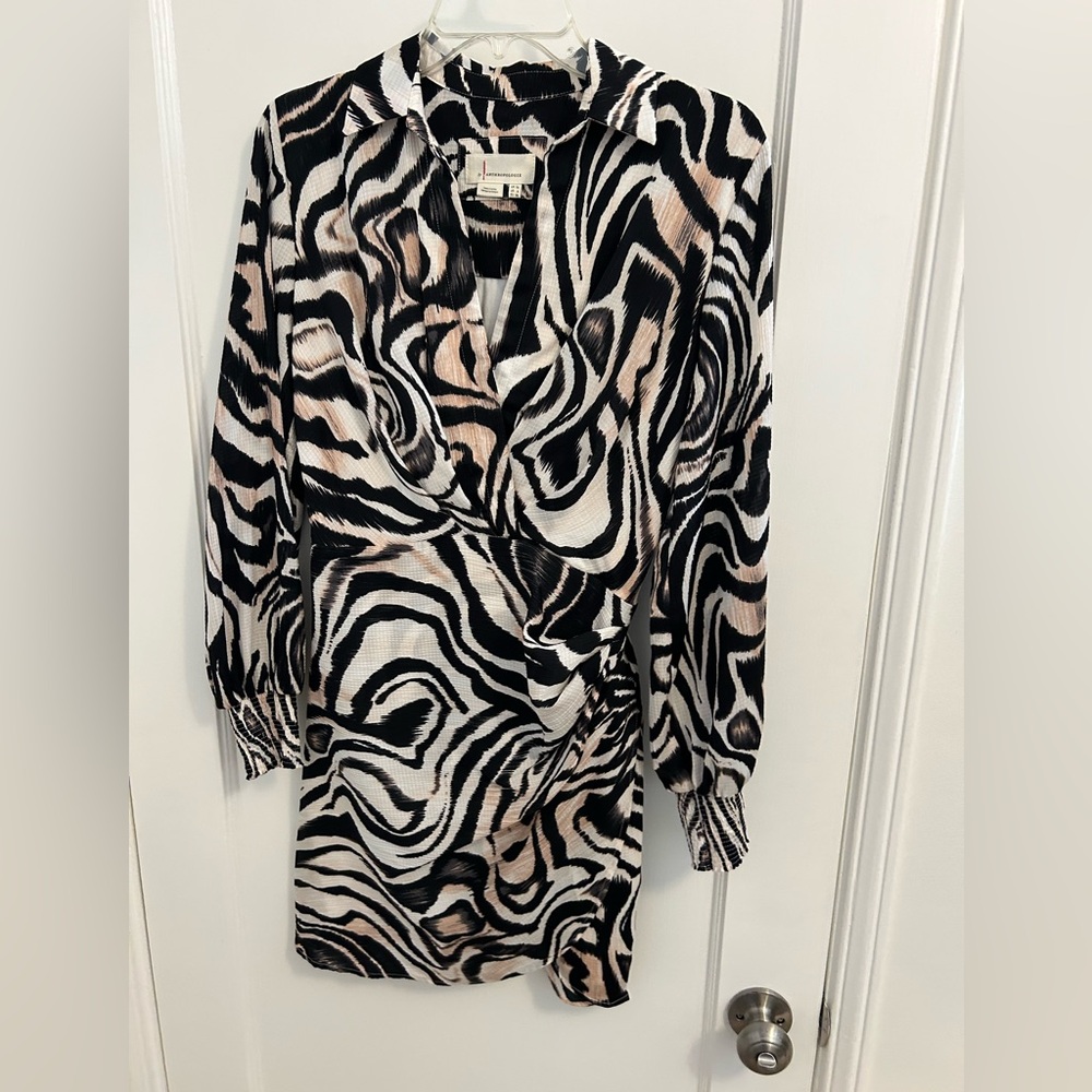 Anthropologie Black and Cream Zebra Print Long Sleeve Dress
